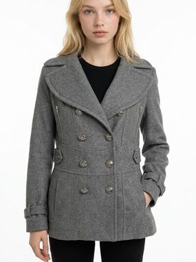 MISS SIXTY • M60 Y2K Gray Wool Military Peacoat Anchor Buttons Size M